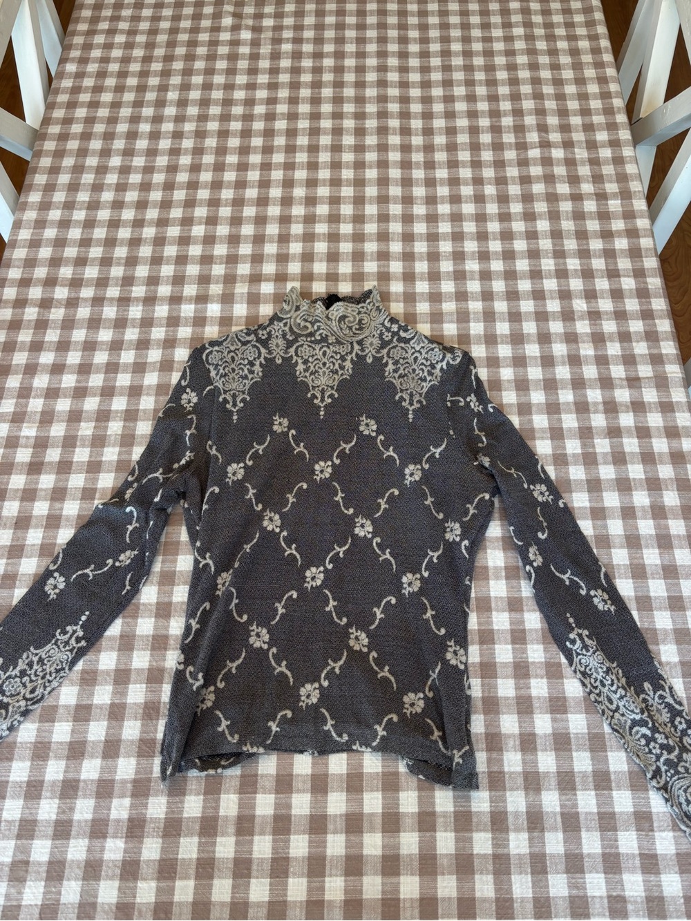 Celine Black & Cream Textured Mock Neck Top